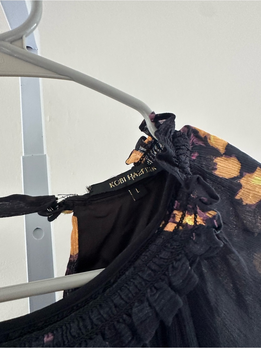 Kobi Halperin Black Floral Long-Sleeve Midi Dress with Yellow & Purple Accents - Picture 2 of 5